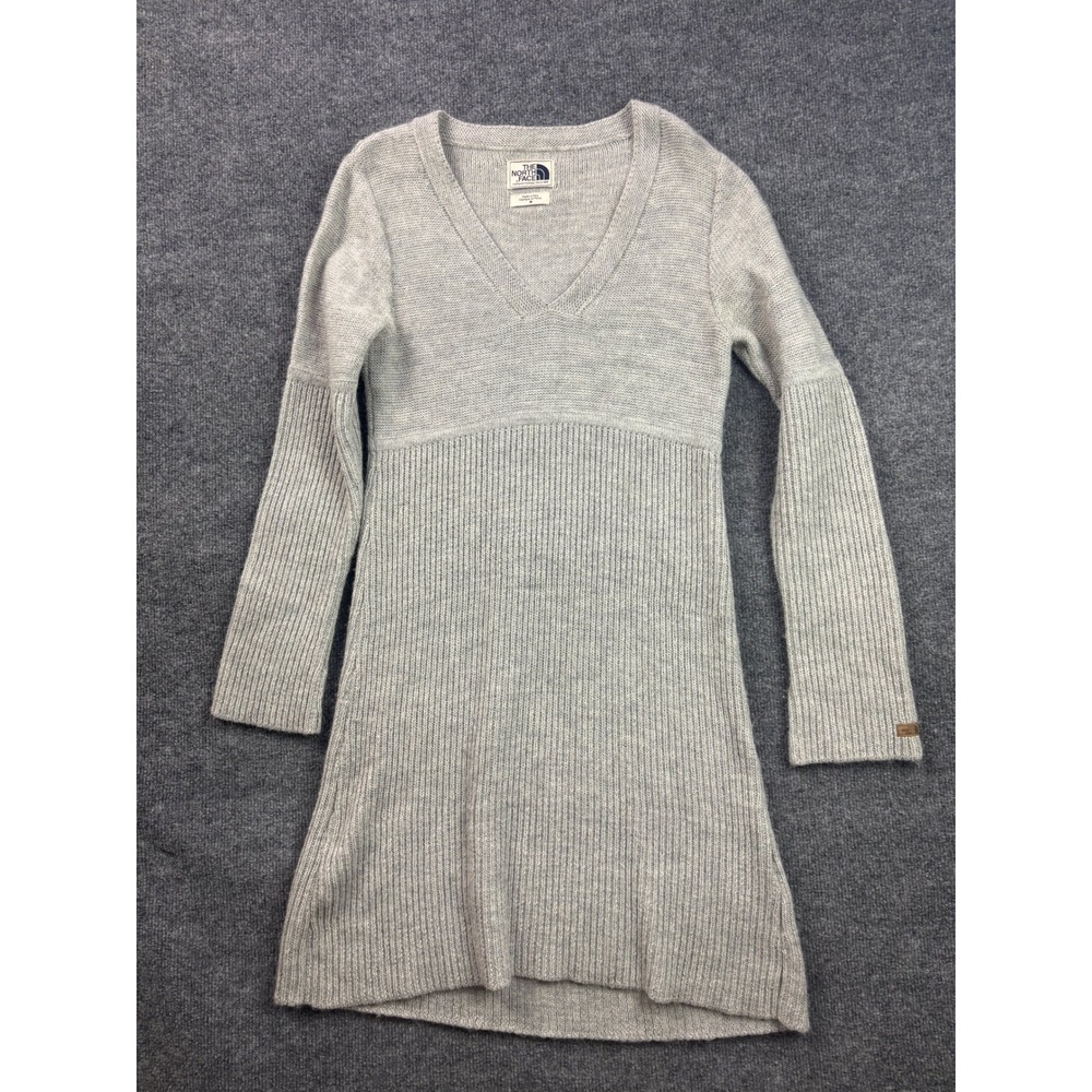 The North Face Sweater Dress Womens Medium Gray Alpaca‎ Wool Blend V-Neck Mini